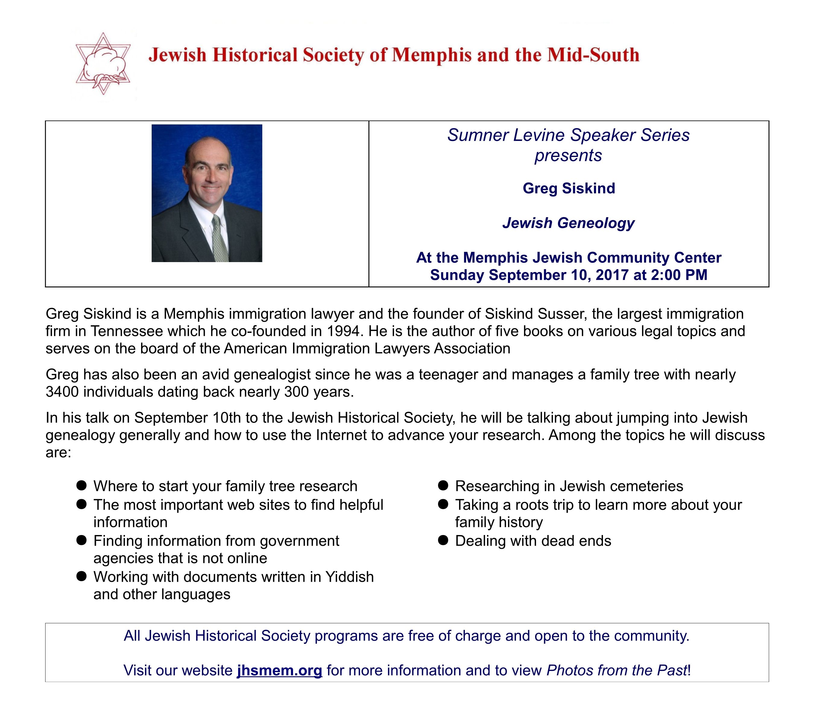 jewish historical society program archive page 1 the table greg siskind